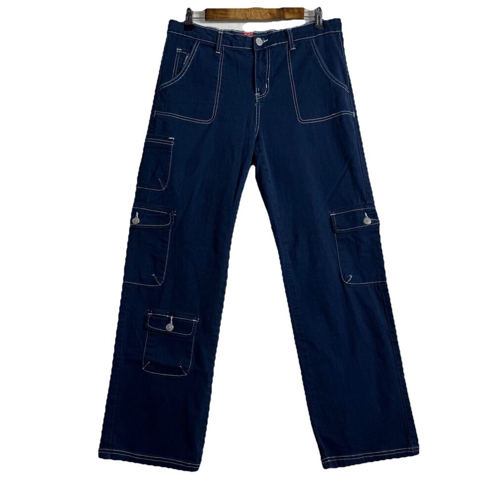 Hot Kiss Cargo Pants Junior 11 Blue Utility Stretch Mid Rise Relaxed Fit